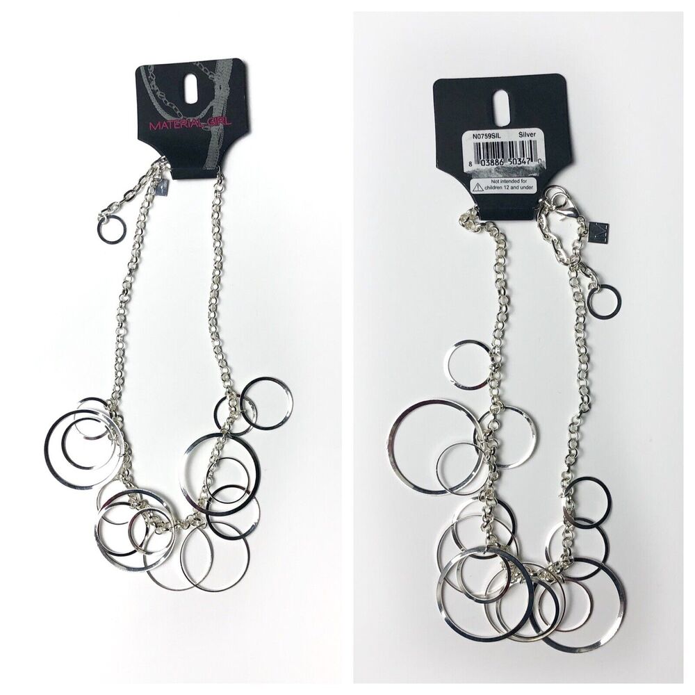 MATERIAL GIRL Silver Colored Chain Necklace with Circle Charms Lobster Clasp NWT